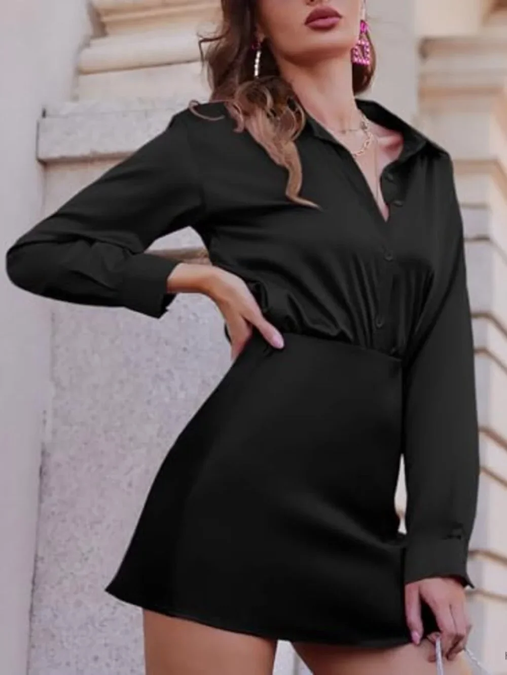Zeagoo Mini Skirt High Waist A-Line Satin Zip Party Club